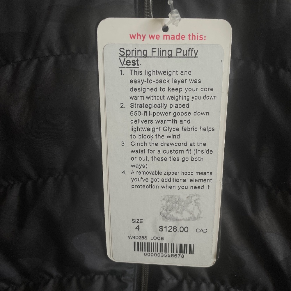 NWT Lululemon Spring Fling Puffy Vest Camo Black Size 4 - Picture 6 of 7